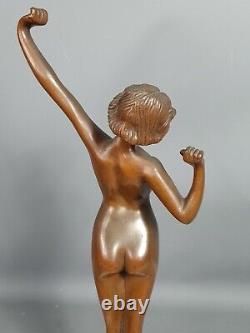 Bronze Art-déco gracieuse danseuse nue, bassin marbre signé Rossi c. 1920-1930