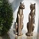 Bronze Cat Stylised Sculptures Pair Art Deco Vintage Style Standing H25cm 01054