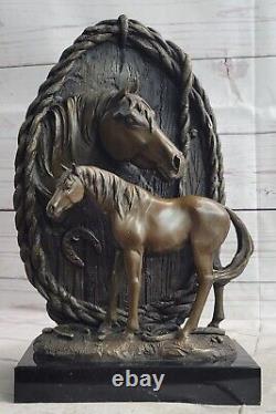 Bronze Cheval Têtes Buste Statue Stable Équestre Barn Art Déco Marbre Sculpture