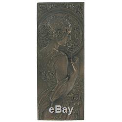 Bronze Mackintosh Art Deco Wall Plaque Nouveau Erotic Lady Naked H24.5cm 01311