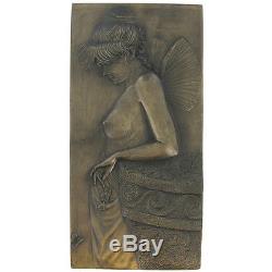 Bronze Mackintosh Art Deco Wall Plaque Nouveau Erotic Lady Naked H24.5cm 01315