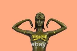 Bronze Sculpture Après Chiparus Peint Art Déco Femelle Robe Signée Décoratif