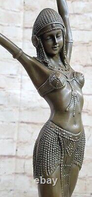 Bronze Sculpture Art Déco Danseuse Statue, Signée D. H. Fonte Figurine