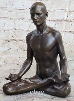 Bronze Sculpture Mâle Méditation Statue Yoga Figurine Art de Collection Deco