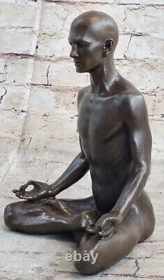 Bronze Sculpture Mâle Méditation Statue Yoga Figurine Art de Collection Deco