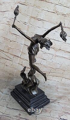 Bronze Sculpture The Flamme Leaper Art Déco Femme Torche Danseuse Fire Décor