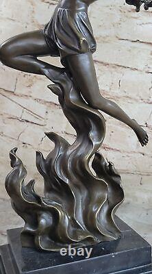 Bronze Sculpture The Flamme Leaper Art Déco Femme Torche Danseuse Fire Décor