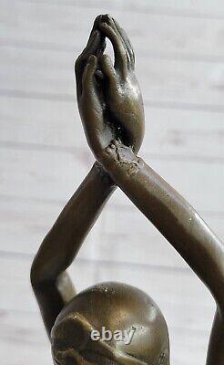 Bronze Signée Art Déco Rare Rugissant C1920S Chair Danseuse Sculpture Statue