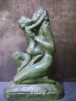 Bronze Statue'la femme et l'enfant' signé CIPRIANI art deco vers 1940