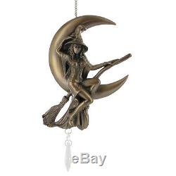 Bronze Witch Riding Broom On The Moon Art Deco Sculpture Dream Catcher Hcm 01632