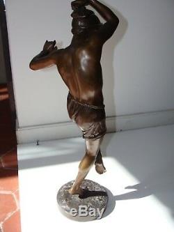 Bronze XIX° pêcheur danse socle signé F. DURET napolitain