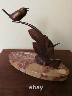 Bronze art-déco oiseaux socle marbre