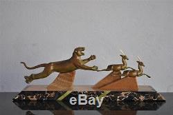 Bronze chryséléphantine Art déco 1930 au tigre chassant des gazelles