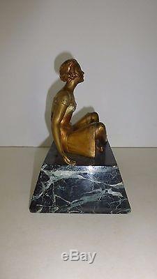 Bronze doré art déco CHRYSANTHEMES Jeune femme assise SOMME Théophile