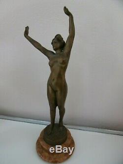 Bronze femme nue style Art Déco sur socle en marbre très bon état