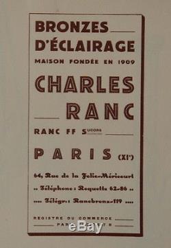 Charles Ranc Et Lorrain Grande Applique Art Déco Et Tulipe En Verre Pressé 1928