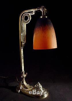Charles Schneider Lampe Art Deco En Bronze 1925 & Tulipe Pte De Verre