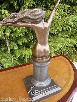 Curvaceous, Art Deco, Carrier Pigeon, Signed, Bronze Statue Figurine Figure
