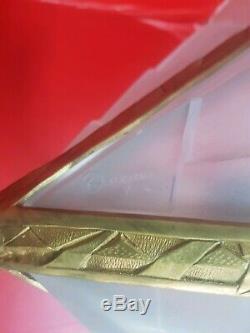 Chandelier lustre a plaques art deco en verre moule et bronze doré degué