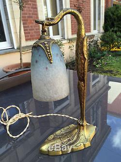 Charles Ranc Schneider Magnifque lampe art deco bronze pate de verre