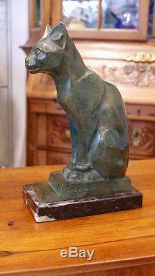 Chat, Sculpture En Bronze Art Déco, Emile Monier, époque 1930