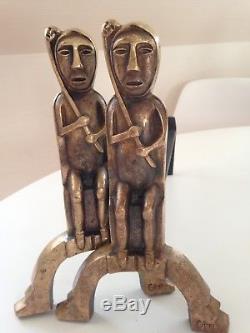Chenets Anton Prinner Chaman anthropomorphe bronze Art Deco Andirons Firedogs