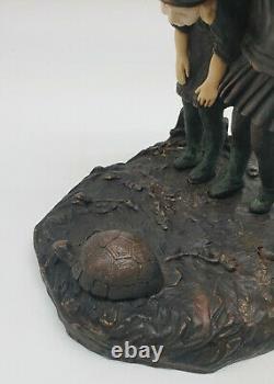 Chiparus Chryséléphantine Groupe Bronze Signé Enfants & Mère regardant tortue