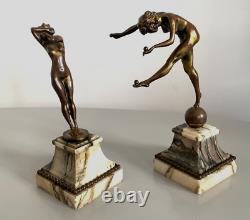 Claire Colinet et Theodore Riviere bronze La jongleuse et l'effroi Art Deco
