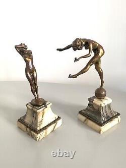 Claire Colinet et Theodore Riviere bronze La jongleuse et l'effroi Art Deco