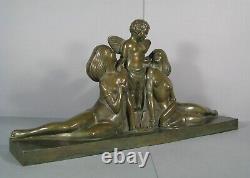 Cupidon Et Les Jeunes Femmes Sculpture Art Déco Bronze Ancien Signé Delabassé