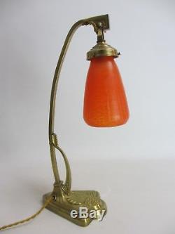 DAUM NANCY LAMPE BRONZE DORÉ ART DÉCO TULIPE PTE DE VERRE NUAGE H 42 cm