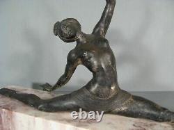 Danseuse Années Folles Ancienne Sculpture Art Déco Bronze Argenté Signé Morante