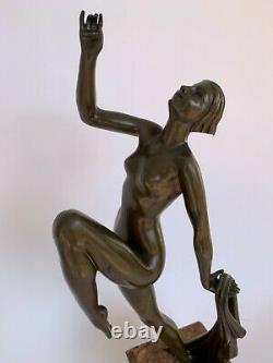 Danseuse Art Deco Bronze 1930 Sur Socle Marbre Porteur Par Emile Dautrive H3697