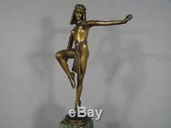 Danseuse Orientale De Style Art Déco Sculpture En Bronze Et Marbre