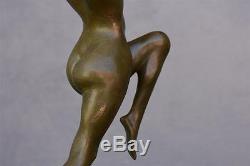 Danseuse nue bronze patine verte par Calot Époque 1930 Art déco