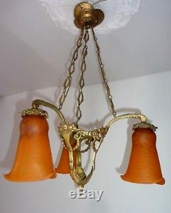 Delatte Nancy, Lampe Exceptionnelle, Pâte de Verre et Bronze, Art Déco
