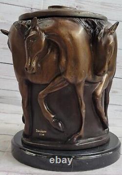 Élégant Bronze Urne Statue Sculpture Main Fabriqué Chevaux Classique Art Déco