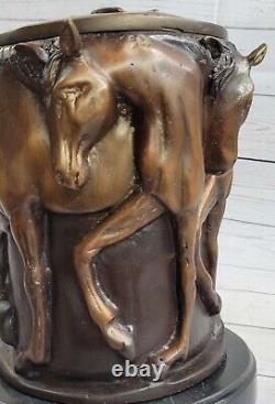 Élégant Bronze Urne Statue Sculpture Main Fabriqué Chevaux Classique Art Déco