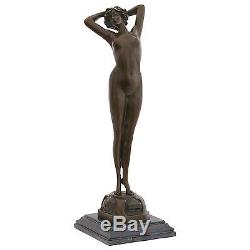 Erwachen Frauen Akt Bronzeskulptur nackte Frau auf Zehenspitzen Art Deco Reveil