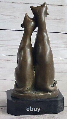 Fait Bronze Sculpture Solde Chat Deux Deco Art Chats Base Sur Signée Chat Ancien