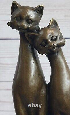 Fait Bronze Sculpture Solde Chat Deux Deco Art Chats Base Sur Signée Chat Ancien