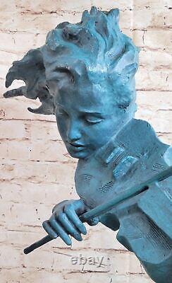 Fait Bronze Sculpture Solde Lecteur Violon Deco Art Spéciale Patine Décor