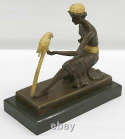 Fait Bronze Sculpture Solde / Marbre Perroquet The Et Femme Deco Art Chiparus