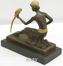Fait Bronze Sculpture Solde / Marbre Perroquet The Et Femme Deco Art Chiparus