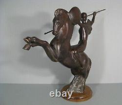 Femme Guerrière Amazone Cheval Sculpture Art Déco Bronze D'après Molins Balleste