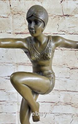 Fonte Bronze Sur Marbre Base Statue Sculpture Nu Fille Danseuse Art Déco Nouveau
