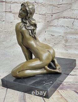 Français Bronze Art Déco Sculpture Nu Assis Erotica Original Ouvre Figurine