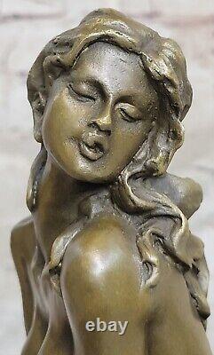 Français Bronze Art Déco Sculpture Nu Assis Erotica Original Ouvre Figurine
