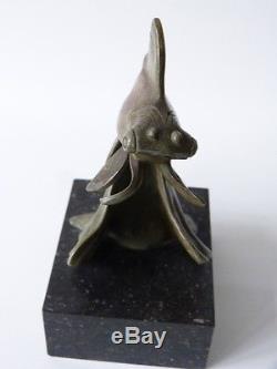 G. Garreau, Paire De Serre Livres En Bronze, époque Art Déco 1930, Poisson Japon