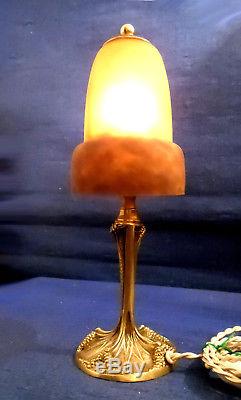 G. Leleu & Muller Lampe Bronze Art Deco 1925 Päte De Verre Signée Gv De Croismare